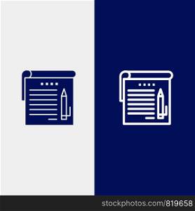 Student, Notes, Note, Education Line and Glyph Solid icon Blue banner