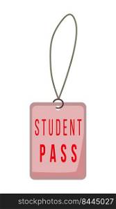 Student pass semi flat color vector object. Employee ID card. Full sized item on white. Identity badge for school and college. Simple cartoon style illustration for web graphic design and animation. Student pass semi flat color vector object