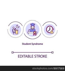 Student syndrome concept icon. Start to apply to assignment at last possible moment before its deadline. Working idea thin line illustration. Vector isolated outline RGB color drawing. Editable stroke. Student syndrome concept icon