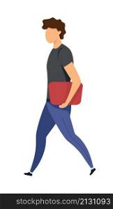 Student walking semi flat color vector character. Moving figure. Full body person on white. Going to college isolated modern cartoon style illustration for graphic design and animation. Student walking semi flat color vector character