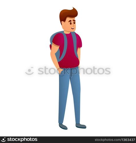 Student with backpack icon. Cartoon of student with backpack vector icon for web design isolated on white background. Student with backpack icon, cartoon style