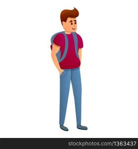 Student with backpack icon. Cartoon of student with backpack vector icon for web design isolated on white background. Student with backpack icon, cartoon style