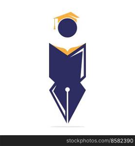 Student with graduation cap logo design template. Educational Book and Pen logo. 
