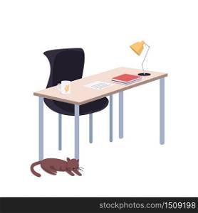 Student workspace cartoon vector illustration. Table with chair, home furniture flat color objects. Empty household workplace isolated on white background. College lifestyle attribute
