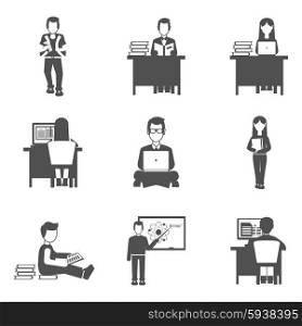 Students and learning process black icons set isolated vector illustration. Student Icons Set