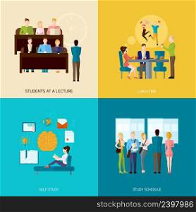 Students design concept set with lecture lunch time self-study schedule flat icons isolated vector illustration. Students Concept Set