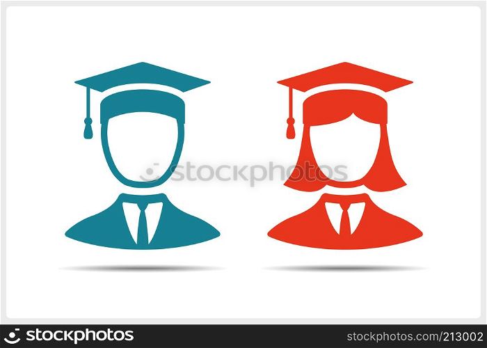 Students icons in graduation cap, man and woman icons, vector eps10 illustration. Students Icons