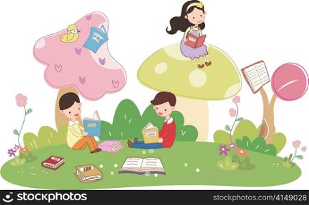 students reading books