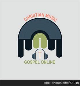 Studio Christian Music. Vinyl record with Christian logo in the middle. Symbolizes a Christian music Studio. Cross and treble clef in the middle of a vinyl record.