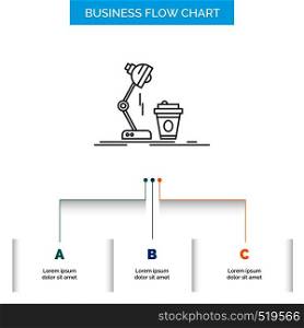 studio, design, coffee, lamp, flash Business Flow Chart Design with 3 Steps. Line Icon For Presentation Background Template Place for text. Vector EPS10 Abstract Template background
