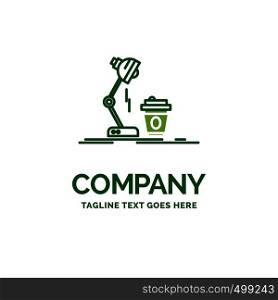 studio, design, coffee, lamp, flash Flat Business Logo template. Creative Green Brand Name Design.