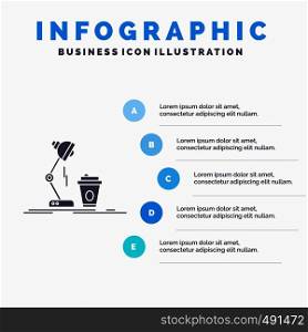 studio, design, coffee, lamp, flash Infographics Template for Website and Presentation. GLyph Gray icon with Blue infographic style vector illustration.. Vector EPS10 Abstract Template background
