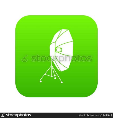 Studio flash with umbrella icon green vector isolated on white background. Studio flash with umbrella icon green vector