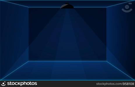 Studio light box presentation on light backdrop center dark blue spotlights