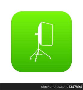 Studio light bulb in softbox icon green vector isolated on white background. Studio light bulb in softbox icon green vector