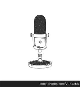 Studio microphone. Retro hand-drawn Microphone. Illustration in sketch style. Vector image