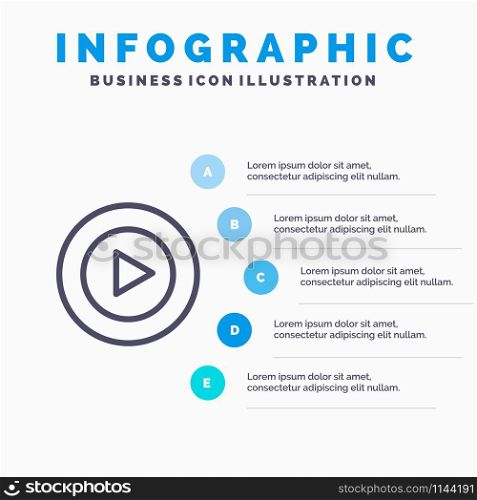 Studio, Play, Video, mp4 Line icon with 5 steps presentation infographics Background
