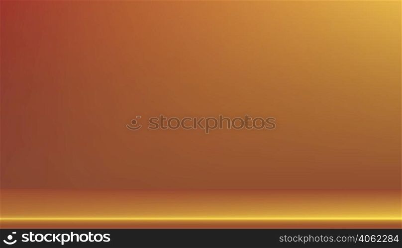 Studio room in Orange and Yellow Wall Background with shelf.Vector illustration 3D Empty backdrop shooting for products presentation on Summer holiday promotion or Sales Banner