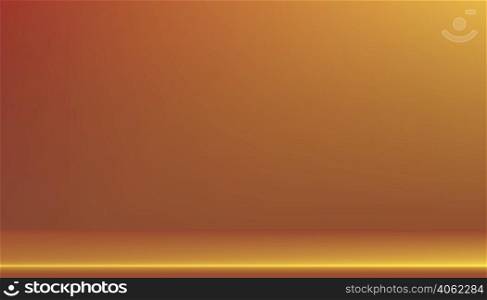 Studio room in Orange and Yellow Wall Background with shelf.Vector illustration 3D Empty backdrop shooting for products presentation on Summer holiday promotion or Sales Banner