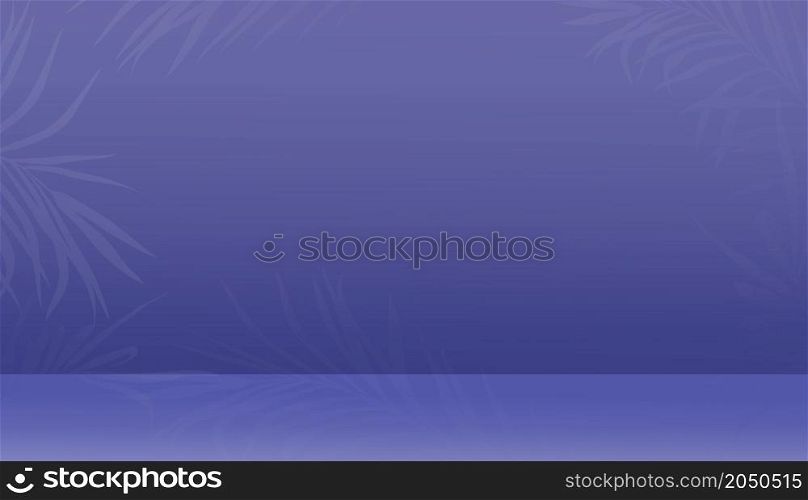 Studio Room with palm leaves on purple wall.Vector 3D illustration empty Gallery room with branches coconut leaves with sunlight,Minimal design use for backdrop shooting for products