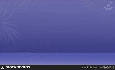 Studio Room with palm leaves on purple wall.Vector 3D illustration empty Gallery room with branches coconut leaves with sunlight,Minimal design use for backdrop shooting for products