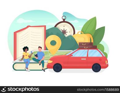 Study abroad flat concept vector illustration. Explore world. Multicultural group. International program. Exchange students 2D cartoon characters for web design. Travelling creative idea. Study abroad flat concept vector illustration