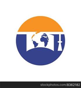 Study abroad vector logo design. Graduation cap and globe icon.	