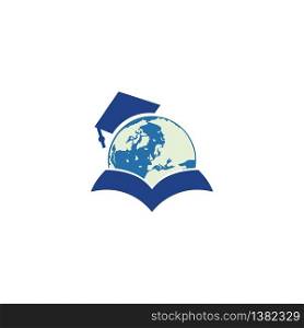 Study abroad vector logo design. Graduation cap, globe and book icon.