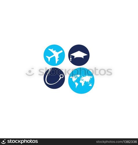 Study abroad vector logo design. Medical study in abroad logo concept.
