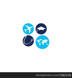 Study abroad vector logo design. Medical study in abroad logo concept.