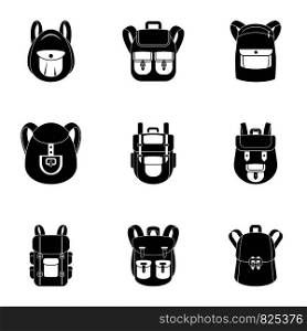 Study backpack icon set. Simple set of 9 study backpack vector icons for web design on white background. Study backpack icon set, simple style
