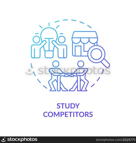 Study competitors blue gradient concept icon. Market research and analysis. Identifying customer needs abstract idea thin line illustration. Isolated outline drawing. Myriad Pro-Bold font used. Study competitors blue gradient concept icon