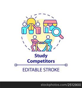 Study competitors concept icon. Market research. Identifying customer needs abstract idea thin line illustration. Isolated outline drawing. Editable stroke. Arial, Myriad Pro-Bold fonts used. Study competitors concept icon