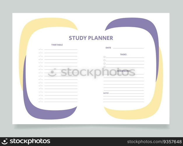 Study daily planner worksheet design template. Printable goal setting sheet. Editable time management sample. Scheduling page for organizing personal tasks. Arial Regular font used. Study daily planner worksheet design template