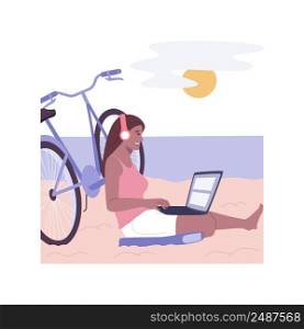 Study everywhere isolated cartoon vector illustrations. Girl in headphones and laptop studying online in the nature, distance learning, flexible schedule, virtual education vector cartoon.. Study everywhere isolated cartoon vector illustrations.