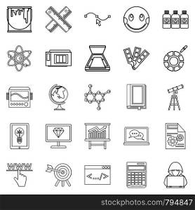 Study icons set. Outline set of 25 study vector icons for web isolated on white background. Study icons set, outline style