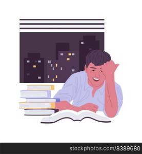 Study late at night isolated cartoon vector illustrations. Tired boy studying hardly at late evening, educational process, preparing for university classes,π≤of books around vector cartoon.. Study late at night isolated cartoon vector illustrations.