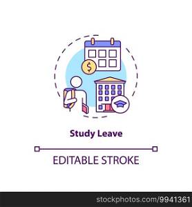 Study leave concept icon. Paid leave idea thin line illustration. Employee ability to pursue studies course. Improving worker potential. Vector isolated outline RGB color drawing. Editable stroke. Study leave concept icon