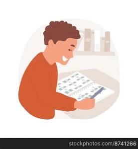 Study number system isolated cartoon vector illustration. Student writes calculation in notebook, add simple fractions, subtraction of decimals, number system in middle school vector cartoon.. Study number system isolated cartoon vector illustration.