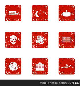 Study of alien icons set. Grunge set of 9 study of alien vector icons for web isolated on white background. Study of alien icons set, grunge style