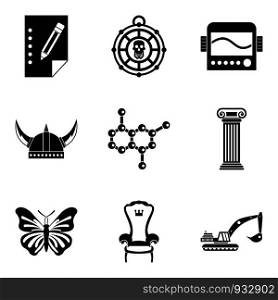 Study of antiquities icons set. Simple set of 9 study of antiquities icons for web isolated on white background. Study of antiquities icons set, simple style