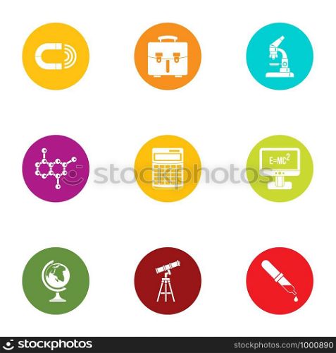 Study of the planet icons set. Flat set of 9 study of the planet vector icons for web isolated on white background. Study of the planet icons set, flat style