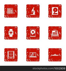 Study person icons set. Grunge set of 9 study person vector icons for web isolated on white background. Study person icons set, grunge style
