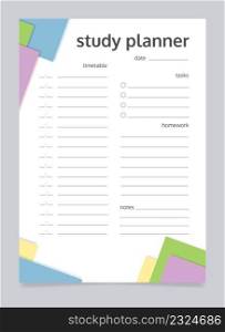 Study planner worksheet design template. Blank printable goal setting sheet. Time management s&le. Scheduling page for organizing personal tasks. Barlow Bold, Oxygen Regular fonts used. Study planner worksheet design template