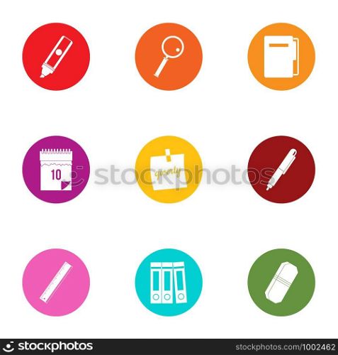 Study time icons set. Flat set of 9 study time vector icons for web isolated on white background. Study time icons set, flat style