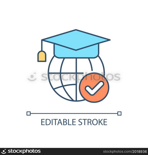Studying abroad RGB color icon. International student. Graduate university in foreign country. Move for education. Isolated vector illustration. Simple filled line drawing. Editable stroke. Studying abroad RGB color icon