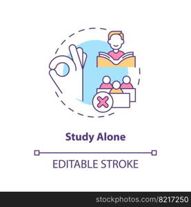 Studying alone concept icon. Effective learning style. Memorization strategy abstract idea thin line illustration. Isolated outline drawing. Editable stroke. Arial, Myriad Pro-Bold fonts used. Studying alone concept icon
