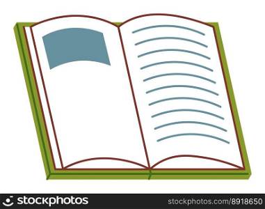 Studying and education, isolated school textbook with pictures and text on topic or disciplines. Book for learning matters, university or college supplies for lessons classes. Vector in flat style. School textbook with text and picture, learning