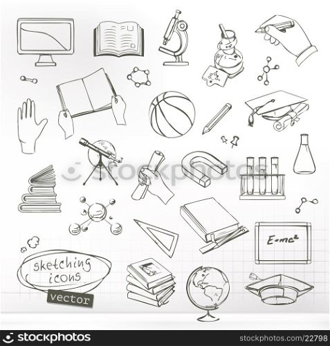 Studying and education, sketches of icons vector set