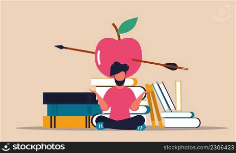 Studying book and learning intelligence man. Education college and innovation cognition science vector illustration concept. Literature library and knowledge books. Class lesson and test academic